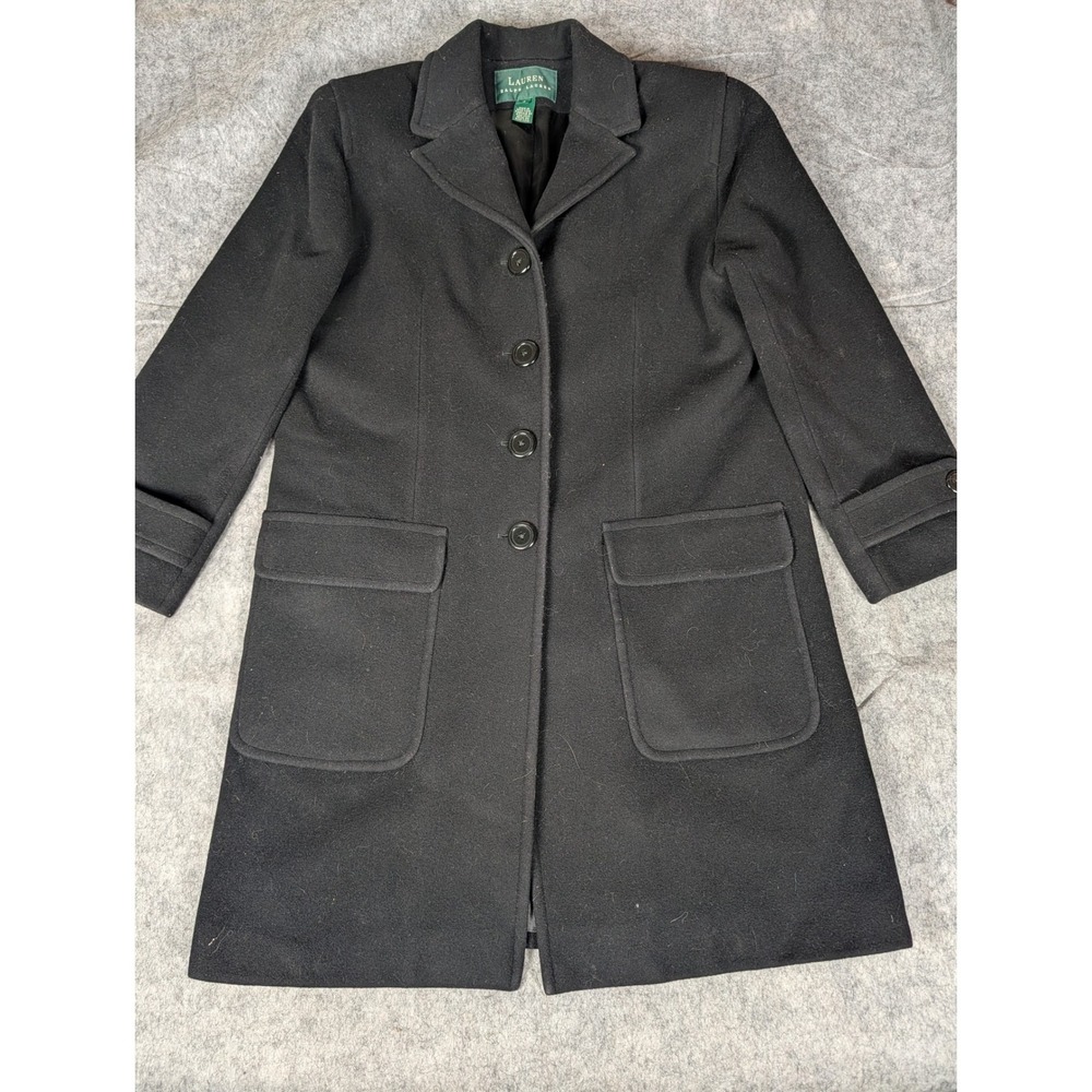 Lauren Ralph Lauren Black Wool Blend Car Coat Button Front Notched Lapel 4 - Picture 4 of 8
